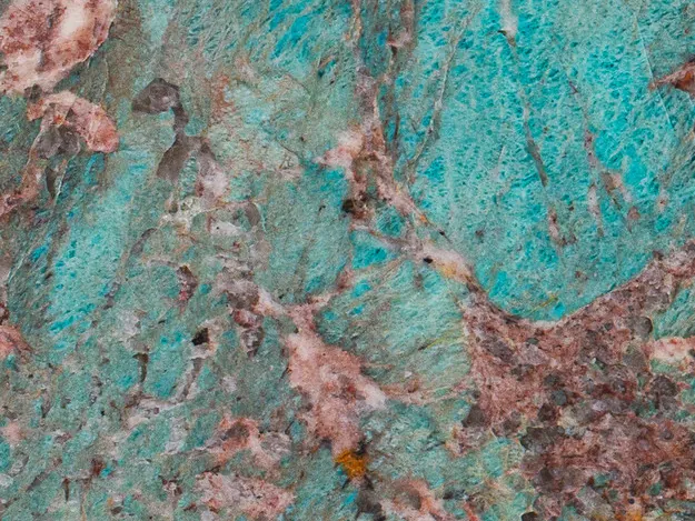 Placa de Cuarcita Amazzonite: manchas turquesa intensas con zonas rosadas y burdeos irregulares