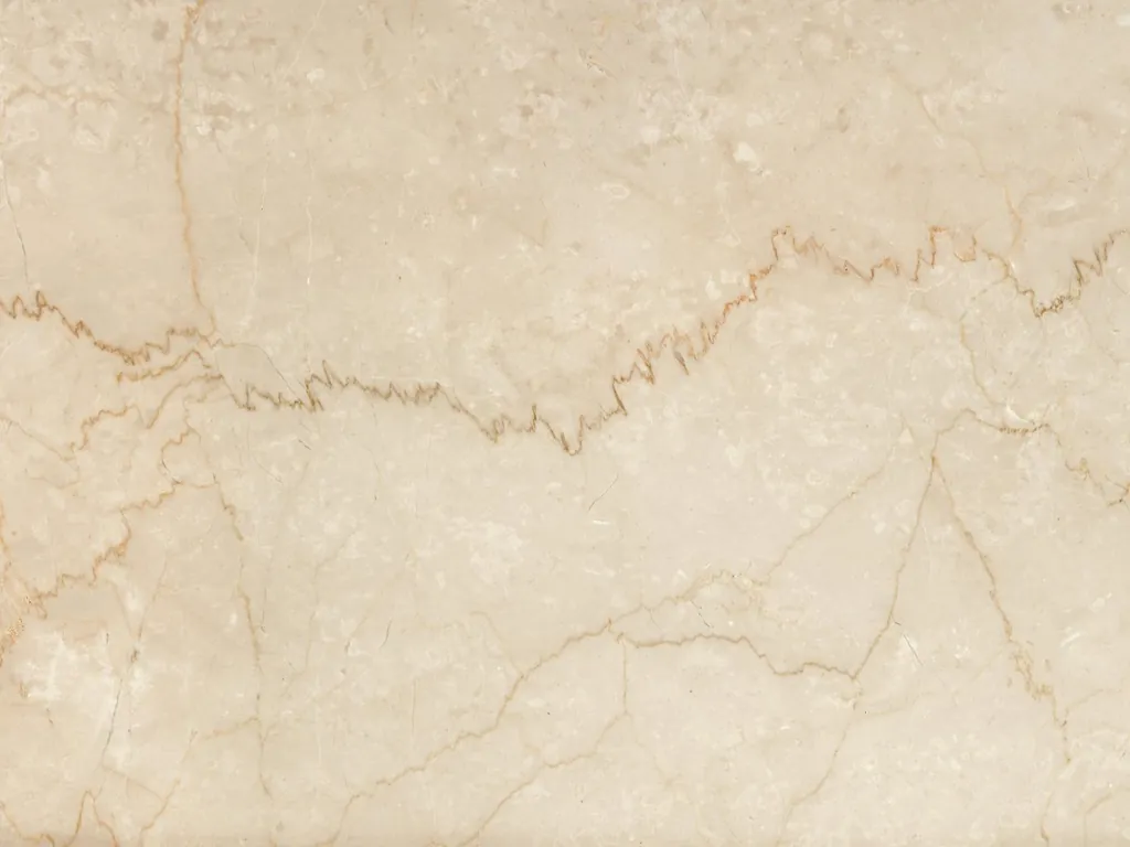 Placa de mármol beige Botticino Classico: fondo beige con vetas finas dentadas marrón claro en horizontal