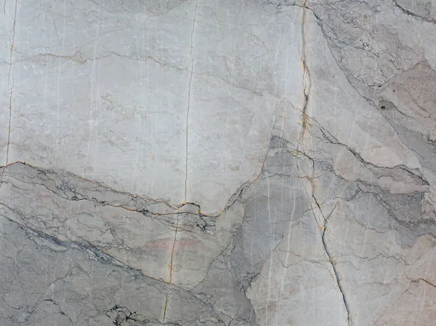 Detalle del mármol gris Camouflage: vetas finas claras y oscuras alrededor de fragmentos grises