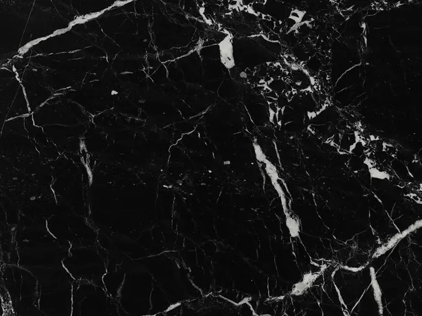Detalle del Mármol Napoleon Black: vetas blancas finas y medianas sobre el negro pulido