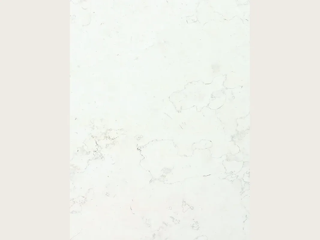 Placa de mármol blanco Pearl White: fondo blanco casi liso con trazos grises muy tenues