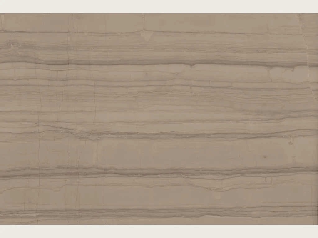 Placa de mármol beige Striato Elegante: fondo beige topo con líneas horizontales finas en marrón grisáceo y crema