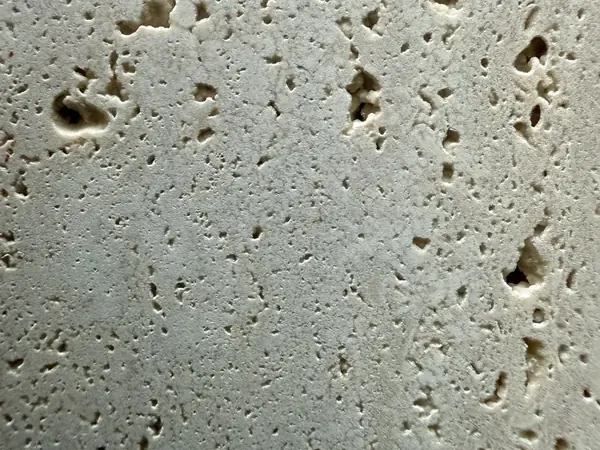 Placa de Travertino Romano: fondo beige grisáceo claro con agujeros abiertos en hileras verticales
